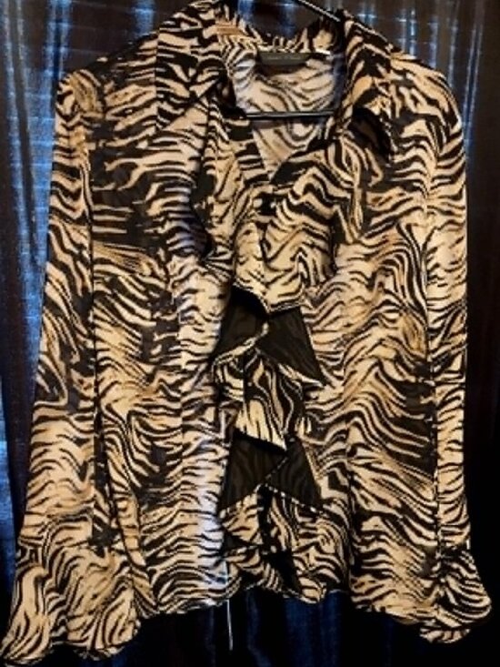 Mark Zunino Tops - mark zunino small ruffles sheer button blouse animal print